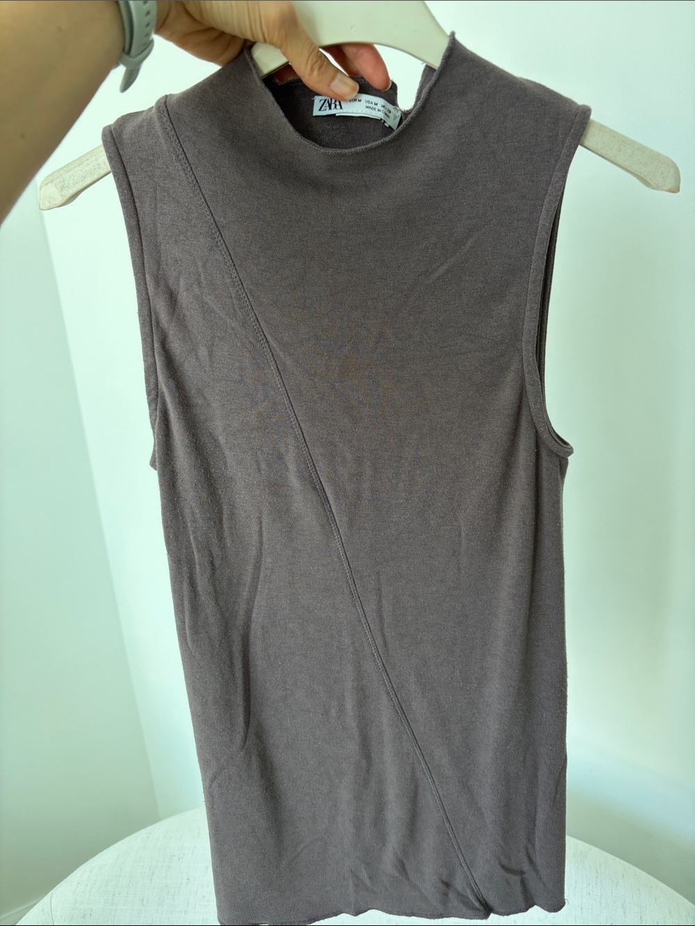 ZARA Sleeveless Mock Neck Tank in Taupe Brown